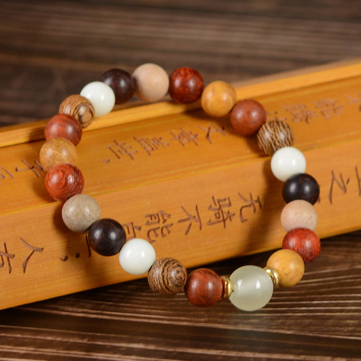 Buddha Stones Multicolored Green Sandalwood Ebony Wood Red Sandalwood Peace Bracelet