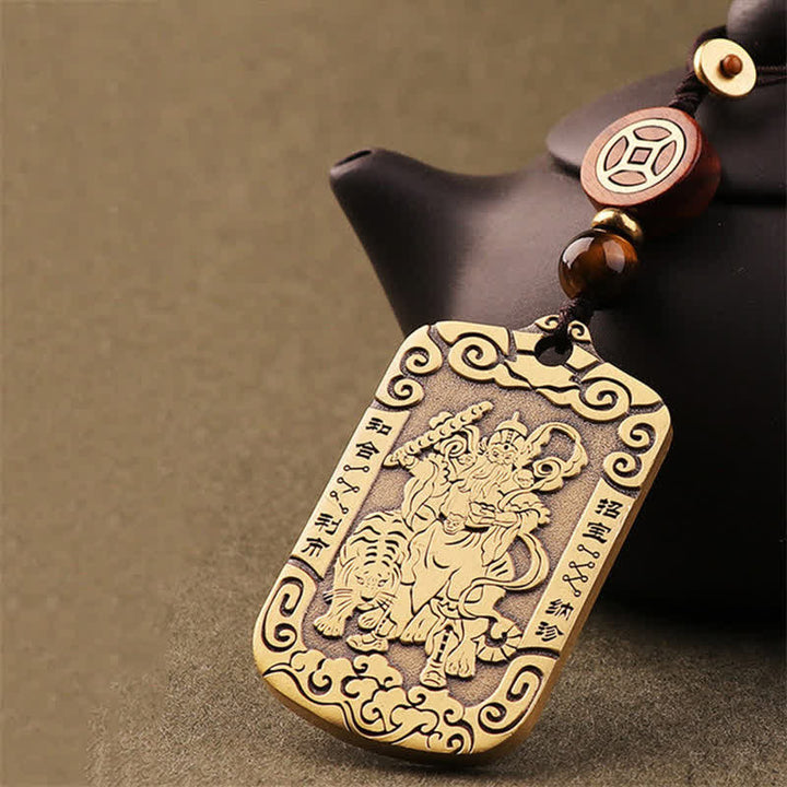 Buddha Stones God of Wealth Zhao Gongming Copper Protection Necklace Pendant Key Chain