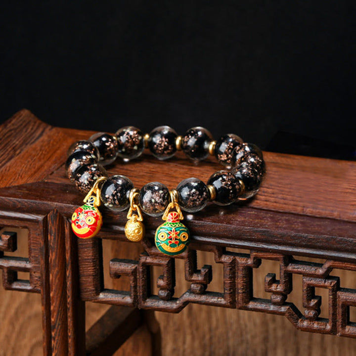 Buddha Stones Gold Swallowing Beast Family Charm Luminous Fluorescent Liuli Glass Bead Success Bracelet