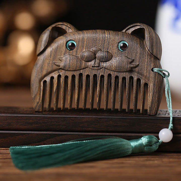 Chinese Zodiac Green Sandalwood Peace Mini Portable Comb