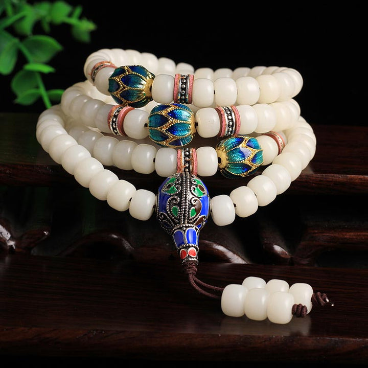 108 Beads White Bodhi Seed Mala Blessing Bracelet