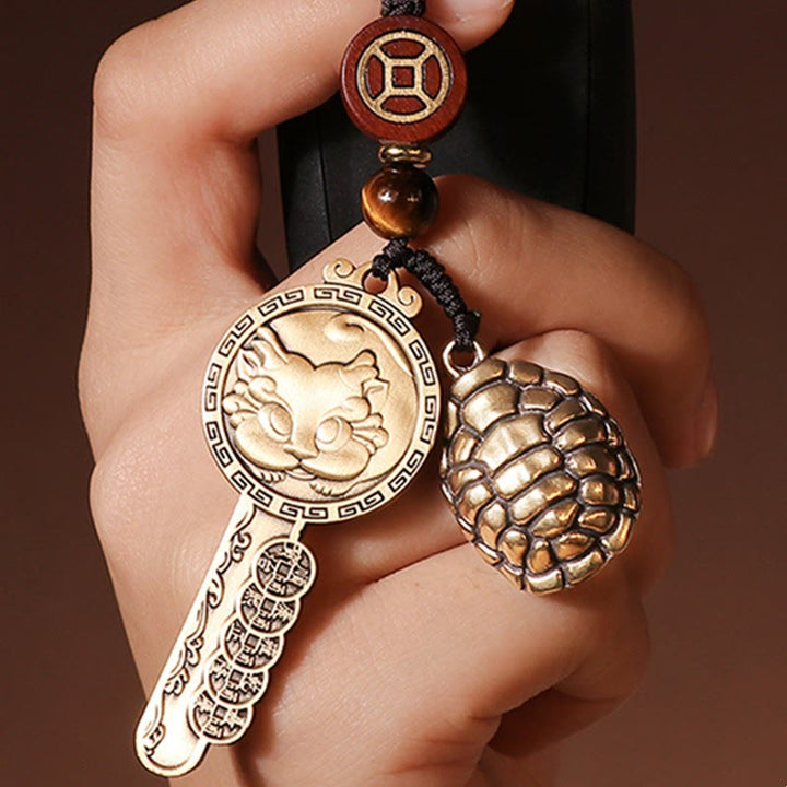 Buddha Stones PiXiu Wealth Copper Coin Yin Yang Bagua Handmade Key Chain