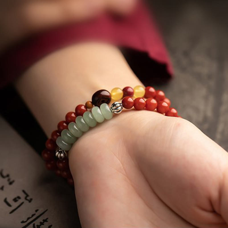 Buddha Stones Chinese Zodiac Natal Buddha Red Agate Small Leaf Red Sandalwood Cinnabar Amulet Blessing Double Wrap Bracelet