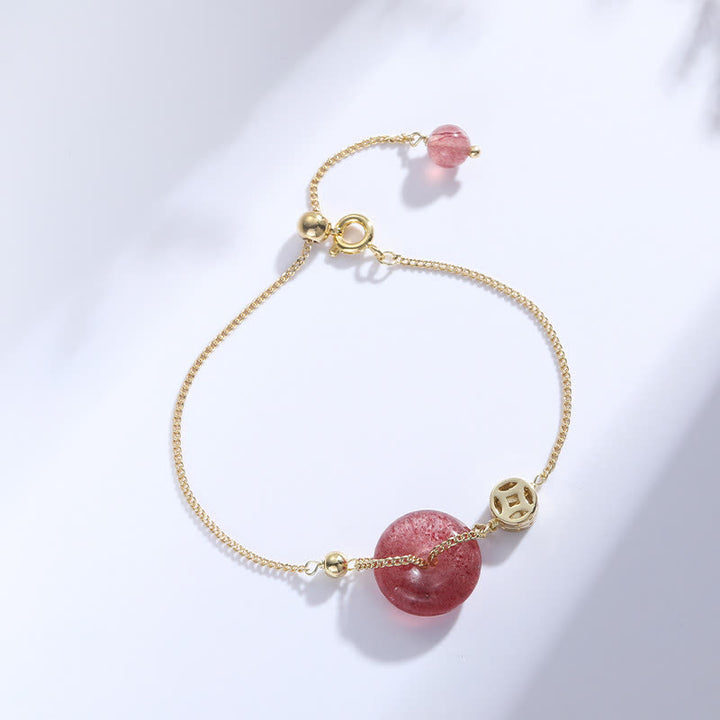 Strawberry Quartz Peace Buckle Coin Love Bracelet