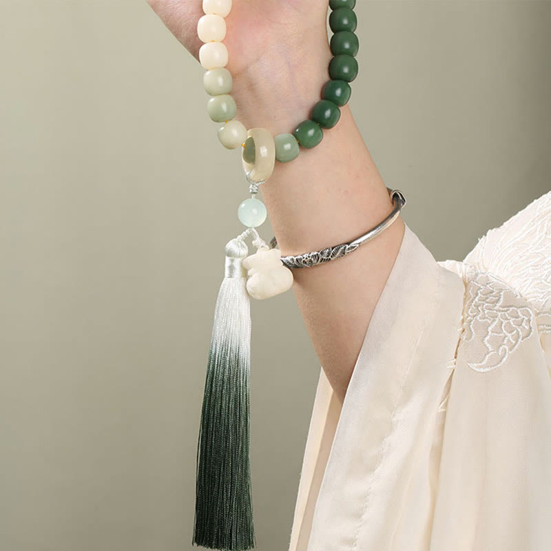 Natural Gradient Bodhi Seed Fortune Money Bag Lotus Wisdom Tassel Wrist Mala