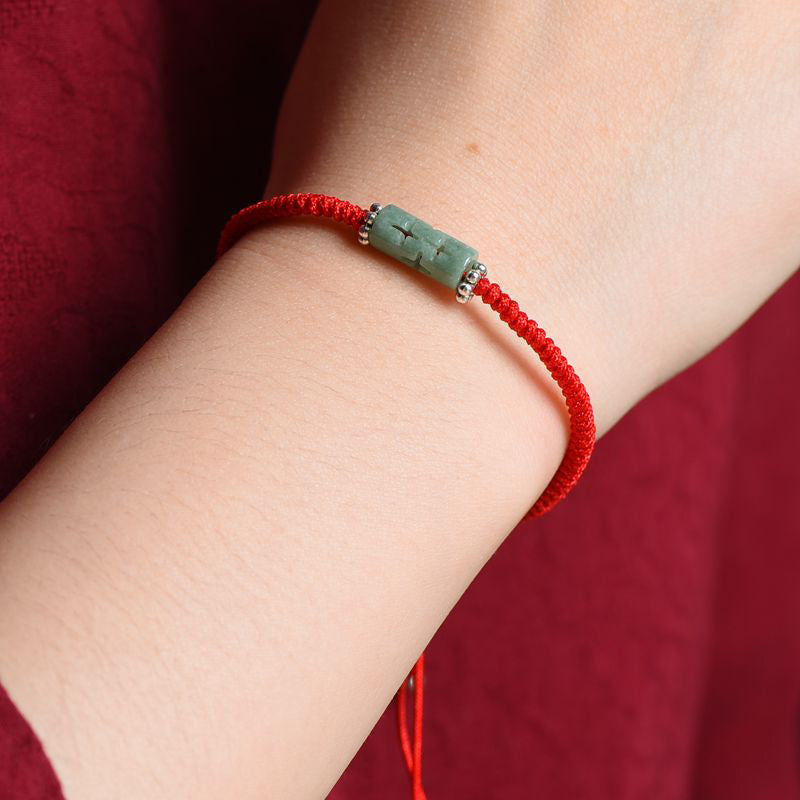 Buddha Stones Natural Jade Companion Lucky Red String Bracelet