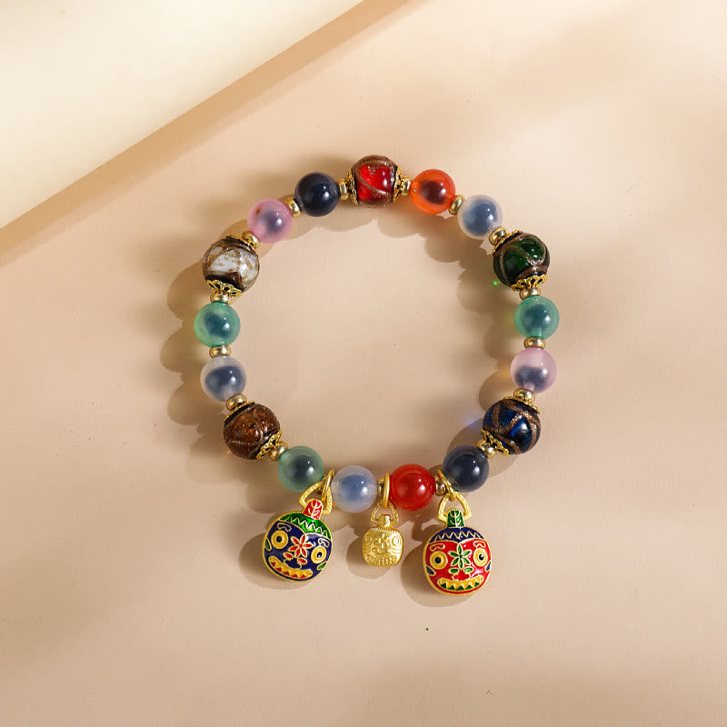 Buddha Stones Colorful Candy Agate Gold Swallowing Beast Family Liuli Glass Bead Strength Bracelet