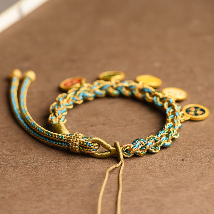 Buddha Stones Tibetan Five God Of Wealth Luck Handcrafted Braid String Bracelet