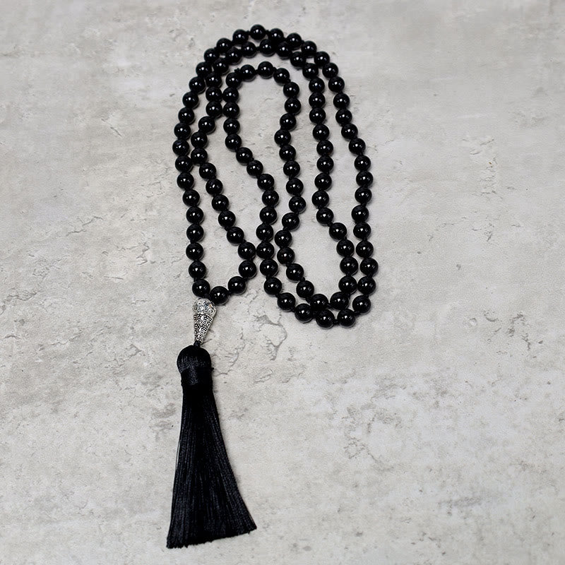 Buddha Stones 108 Mala Black Onyx Beads Yoga Meditation Prayer Beads Necklace