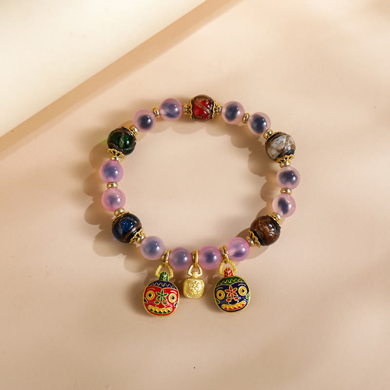 Buddha Stones Colorful Candy Agate Gold Swallowing Beast Family Liuli Glass Bead Strength Bracelet