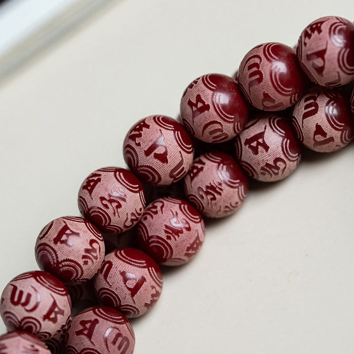 Buddha Stones Red Bodhi Seed Om Mani Padme Hum Lotus Engraved Harmony Bracelet