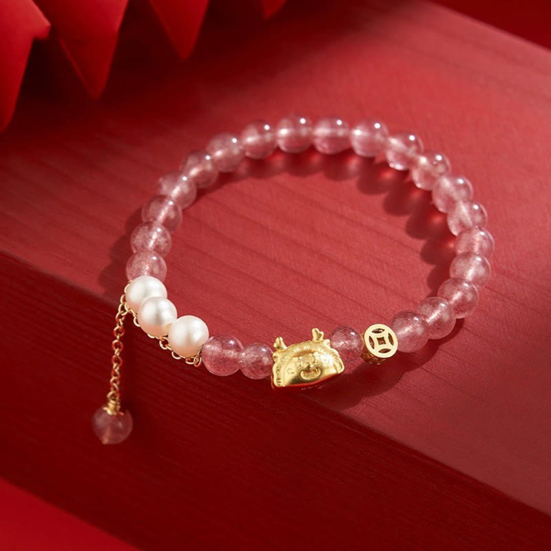 Buddha Stones Year of the Dragon Dumpling Natural Red Agate Garnet Hetian Jade Fu Character Luck Success Bracelet