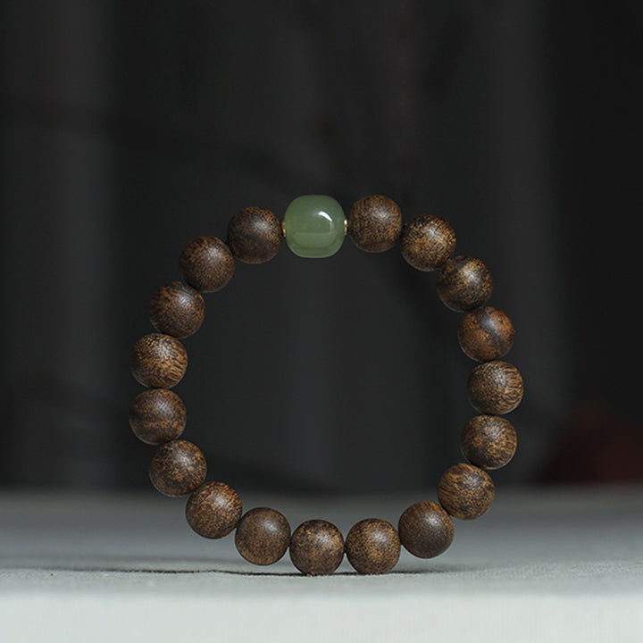 Vietnam Huang Qinan Agarwood Hetian Jade Peace Strength Bracelet