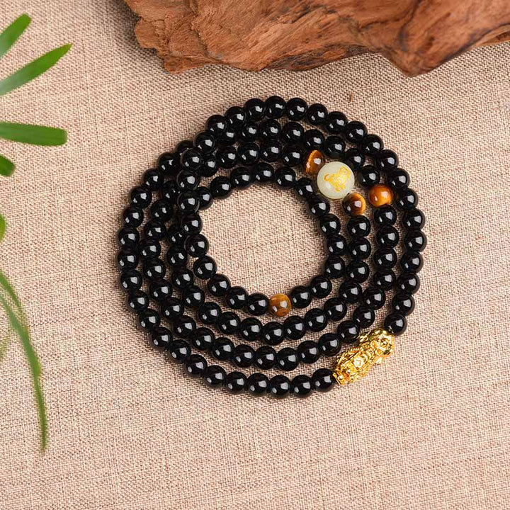 Chinese Zodiac Obsidian PiXiu Protection Mala Bracelet