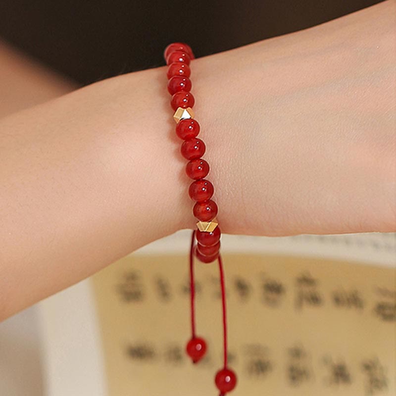 Natural Red Agate Endless Knot Four Leaf Clover Star Confidence String Bracelet