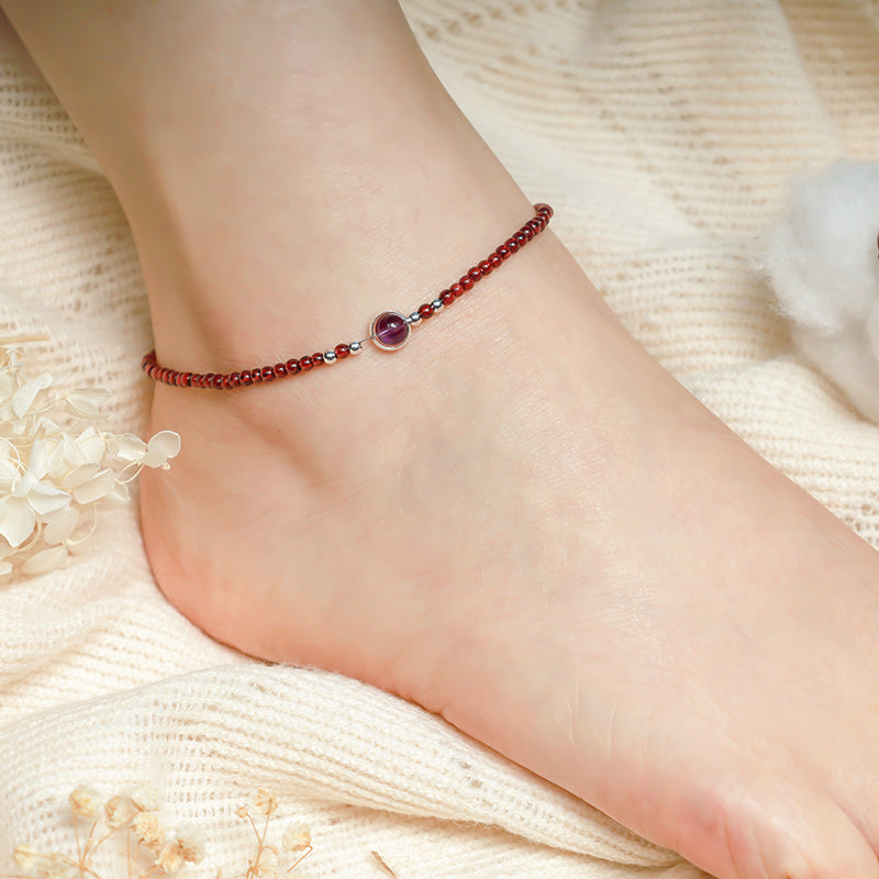 Buddha Stones Garnet Amethyst Purification Calm Anklet