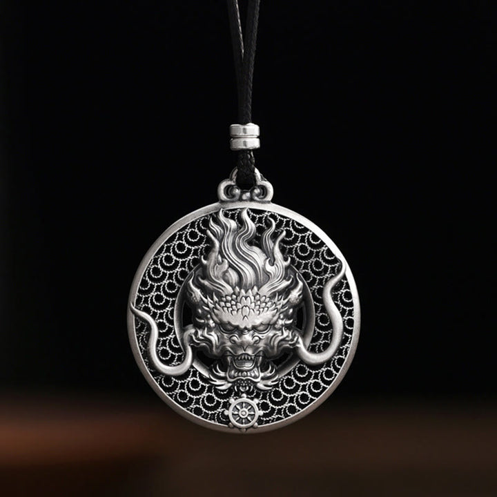 Buddha Stones 999 Sterling Silver Year Of The Dragon Handcrafted Dragon Head Relief Carved Protection Necklace Pendant