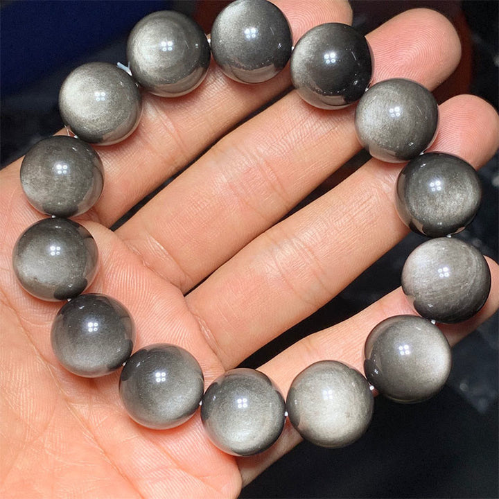 Buddha Stones Natural Silver Sheen Obsidian Soothing Protection Bracelet