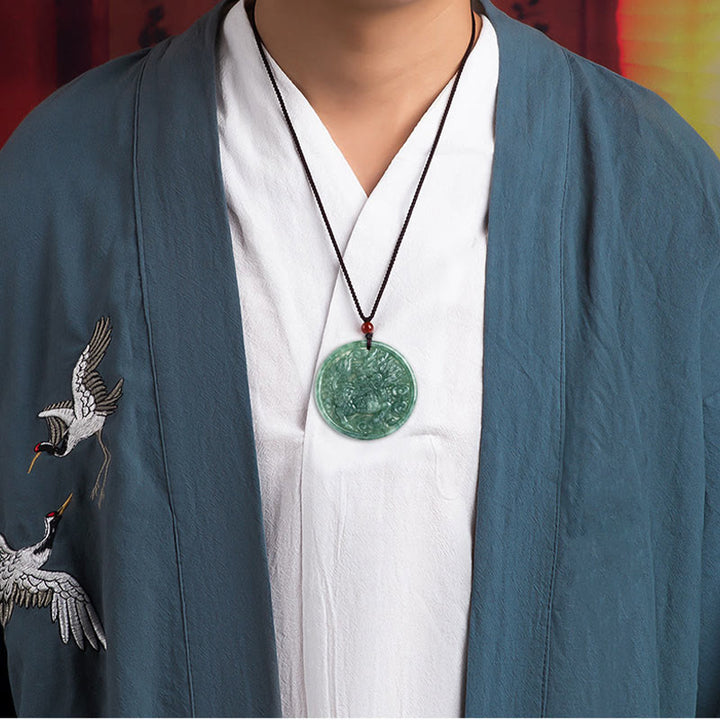 Buddha Stones Natural Jade Kirin Abundance String Necklace Pendant