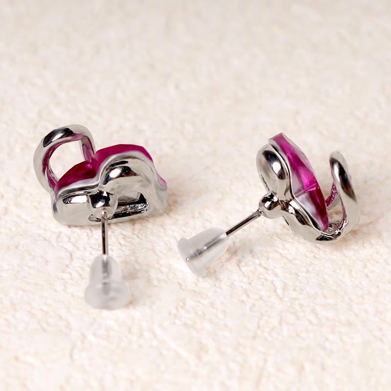 Natural Various Gemstone Birthstone Crystal Love Stud Earrings