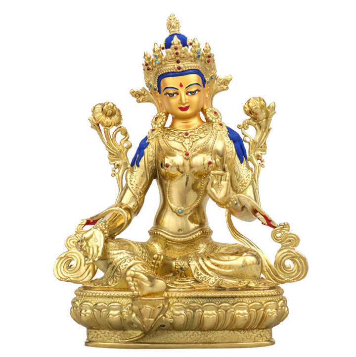 Bodhisattva Green Tara Protection Copper Gold Plated Statue Decoration