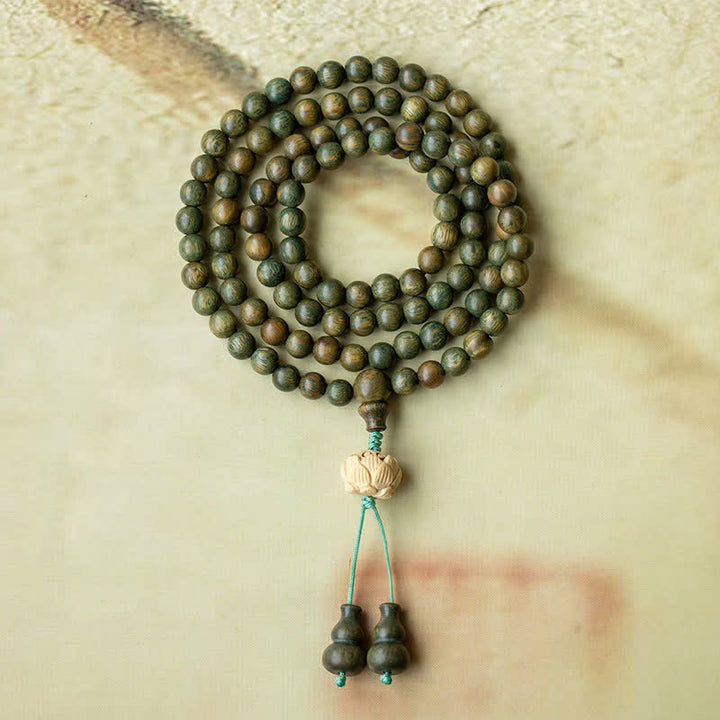 Buddha Stones 108 Mala Beads Green Sandalwood Boxwood Lotus Positive Bracelet