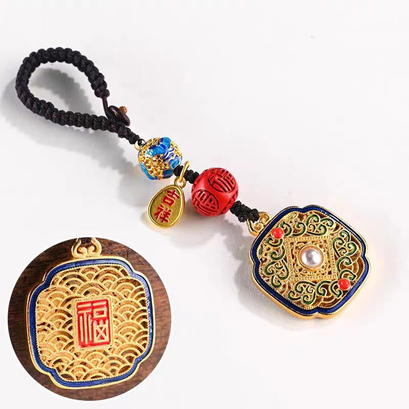 Buddha Stones Fu Character Blessing Ruyi Charm Key Chain