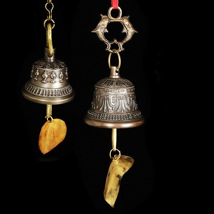 Tibetan Engraved Wind Chime Bell Copper Luck Wall Hanging Home Decoration