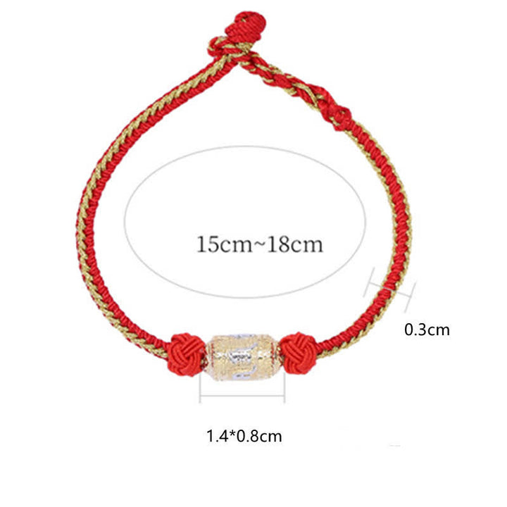 Buddha Stones 925 Sterling Silver Om Mani Padme Hum Prayer Wheel Luck Strength Red String Bracelet