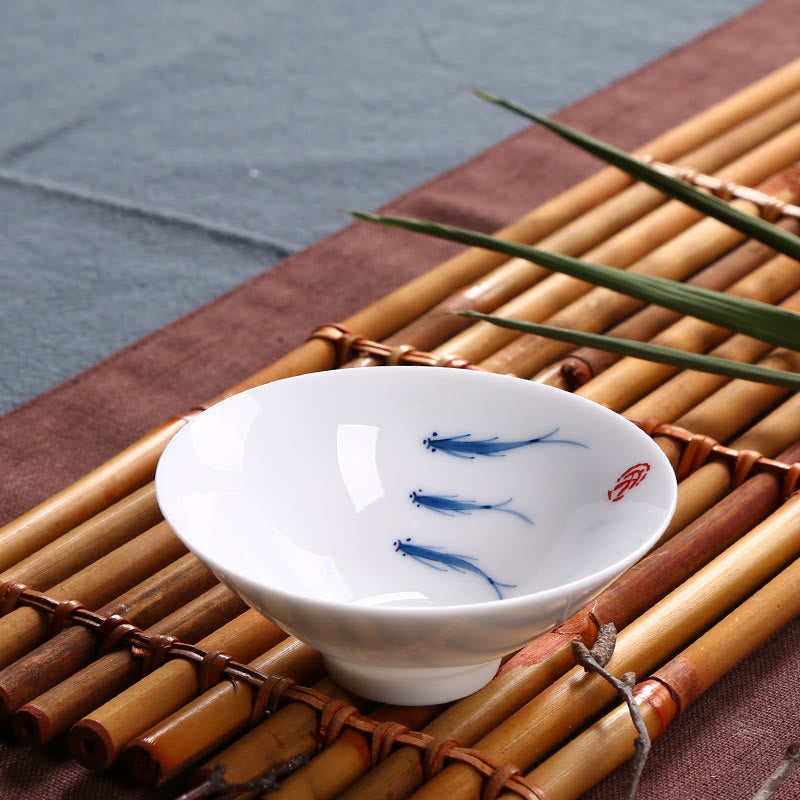 Buddha Stones Jingdezhen Blue and White Porcelain Koi Fish Ceramic Teacup Kung Fu Tea Cups