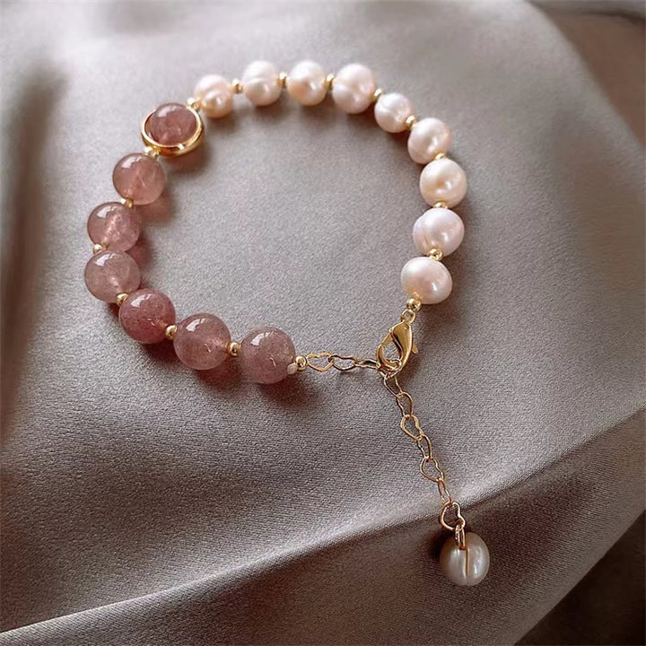 Natural Strawberry Quartz Pearl Love Positive Chain Bracelet