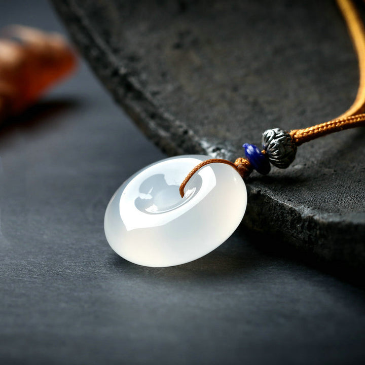 Round White Agate Luck Necklace Pendant