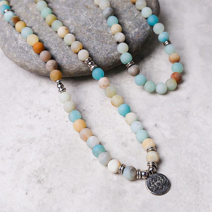 Buddha Stones Tibetan Amazonite Stone Blessing Lotus Mala