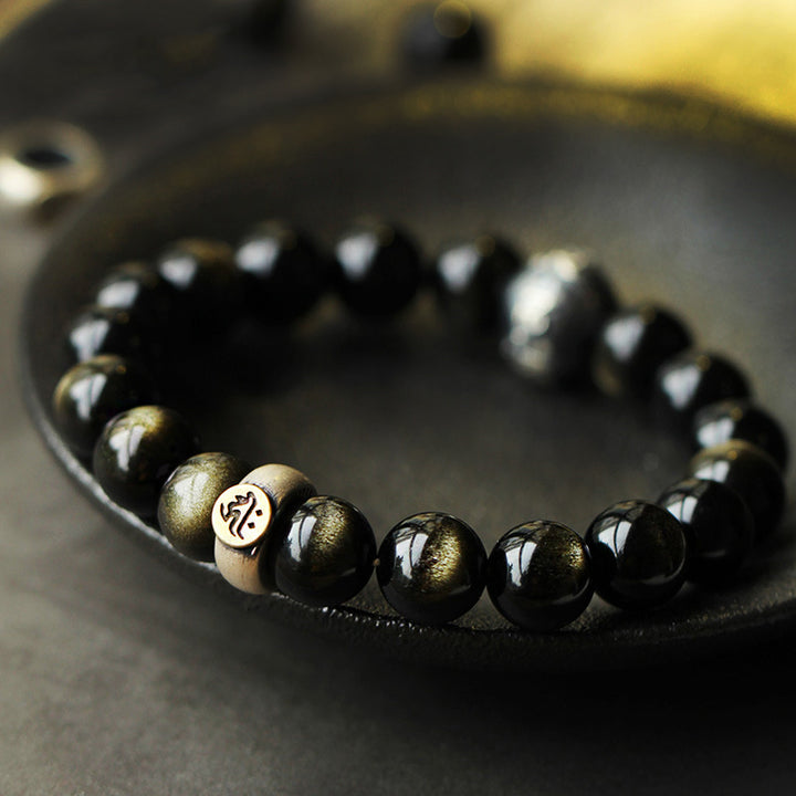 Buddha Stones Chinese Zodiac Natal Buddha Obsidian Purification Bracelet