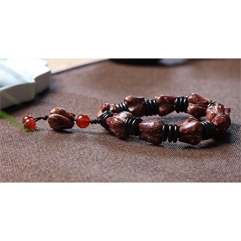 Buddha Stones Natural Bodhi Seed Lotus Pattern Wisdom Peace Wrist Mala Bracelet