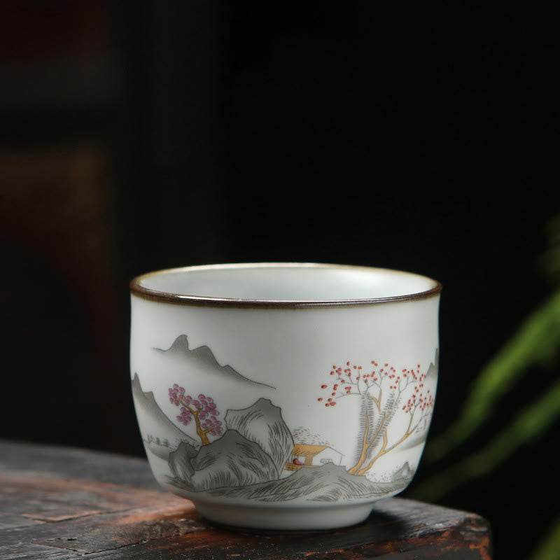 Buddha Stones Loquat Lychee Snow Scenery Landscape Grape Apple Ceramic Teacup Kung Fu Tea Cup