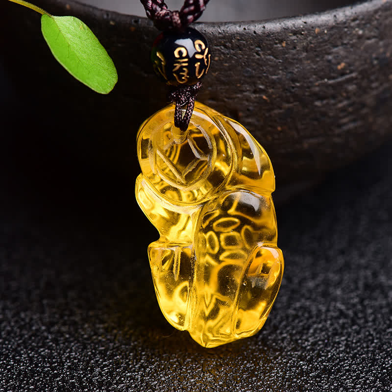 Buddha Stones FengShui Citrine PiXiu Wealth Necklace Pendant