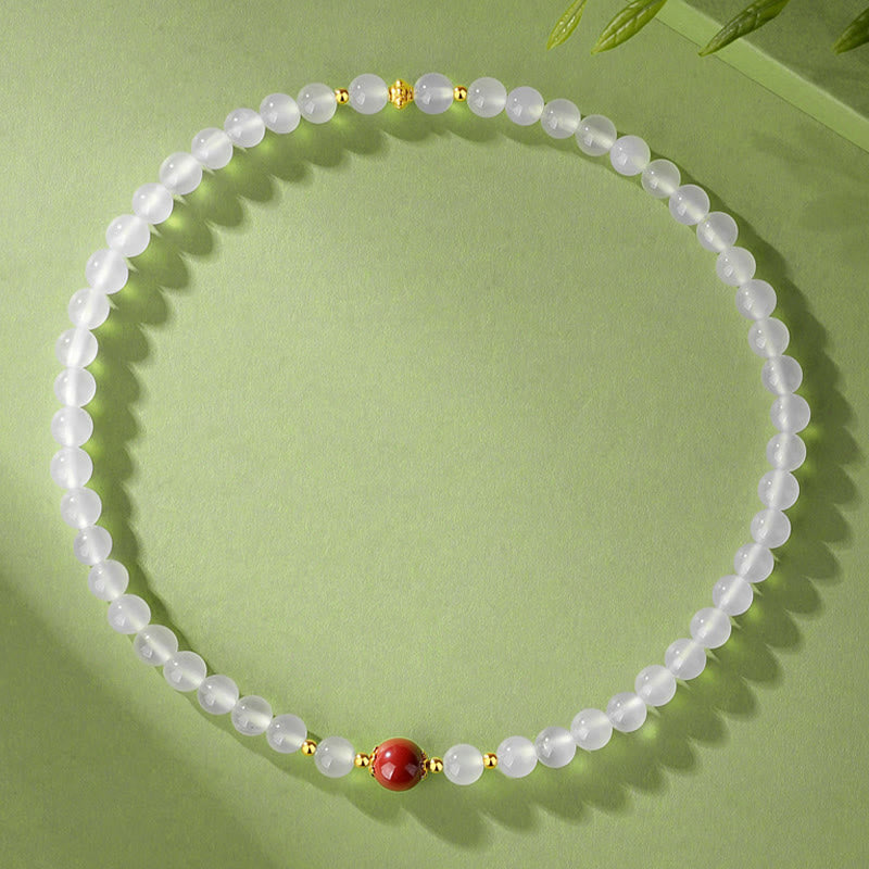 Buddha Stones 925 Sterling Silver Natural White Agate Cinnabar Double Wrap Protection Bracelet