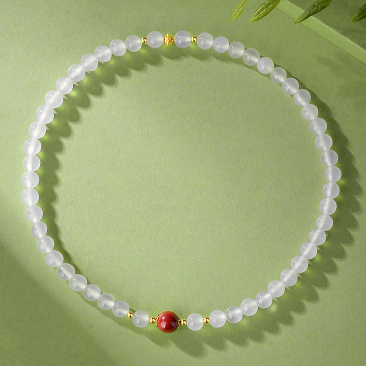 Buddha Stones 925 Sterling Silver Natural White Agate Cinnabar Double Wrap Protection Bracelet