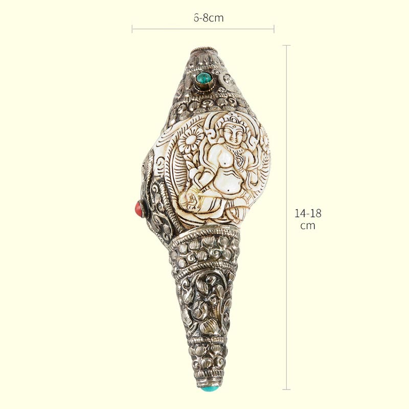 Tibetan Handmade Engraved Shankha Buddha Conch Shell Wealth Positive Decoration