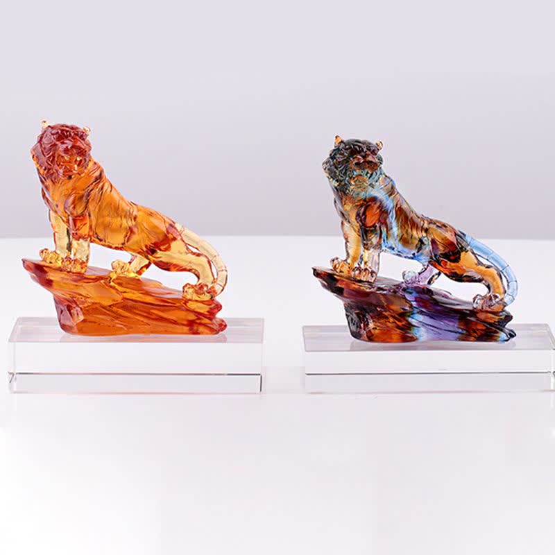 Handmade Liuli Crystal Tiger Art Piece Protection Home Decoration