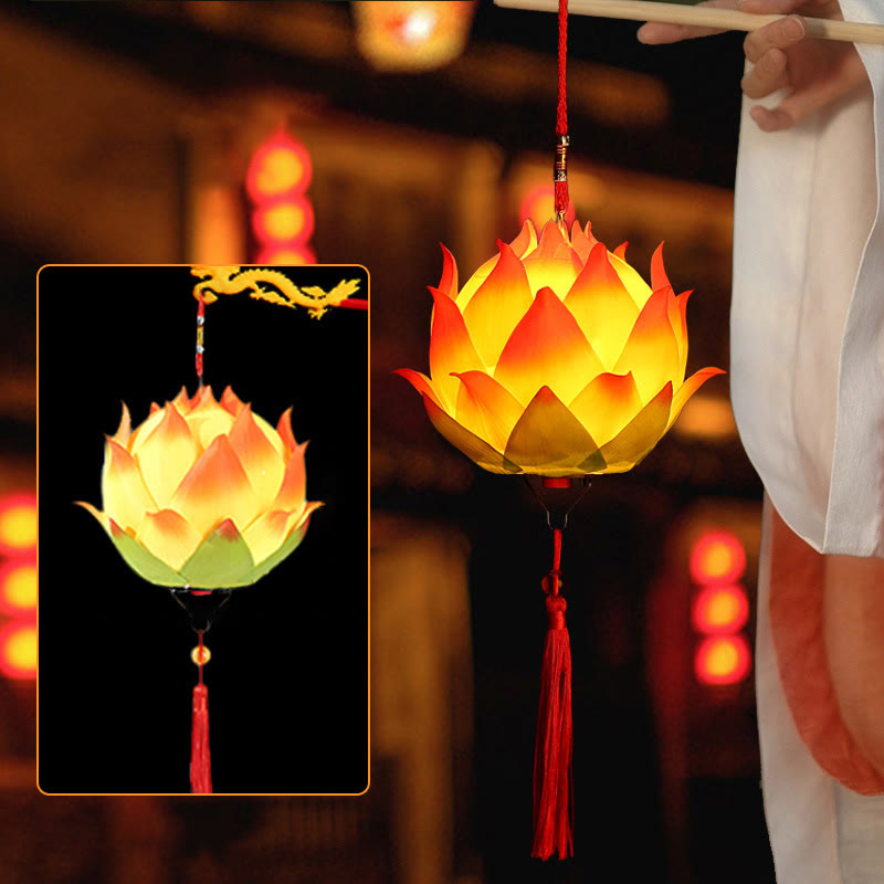 Buddha Stones DIY Lotus Flower Dragon Lantern Tassel Lamp Decoration