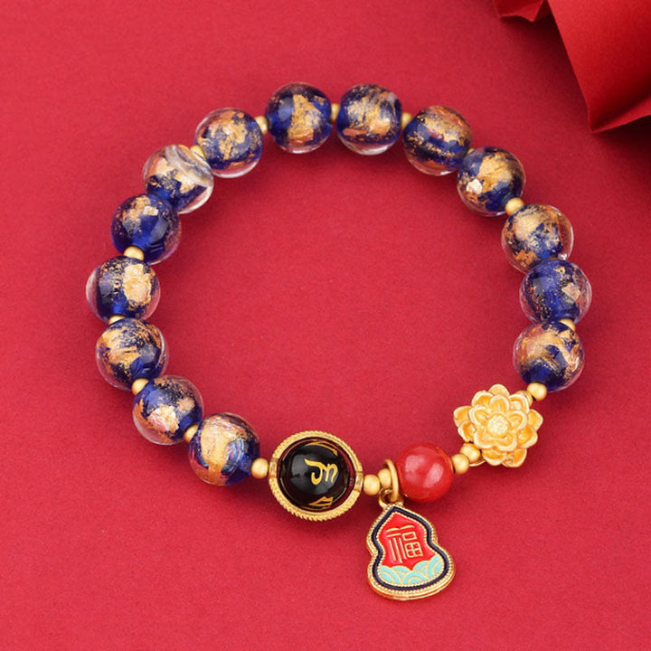 Buddha Stones Tibet Om Mani Padme Hum Fu Character Gourd Charm Lotus Liuli Glass Bead Luck Bracelet