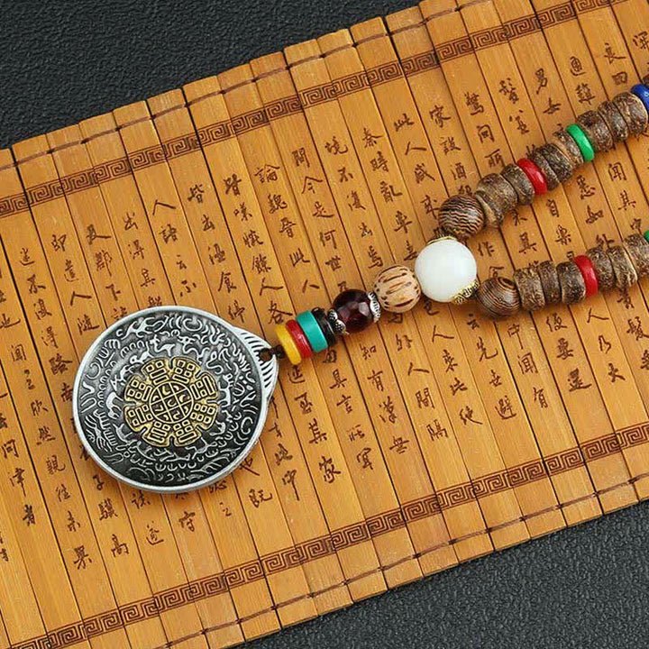 Buddha Stones Tibetan Om Mani Padme Hum Prayer Wheel Rotation Vajra Wood Necklace Pendant