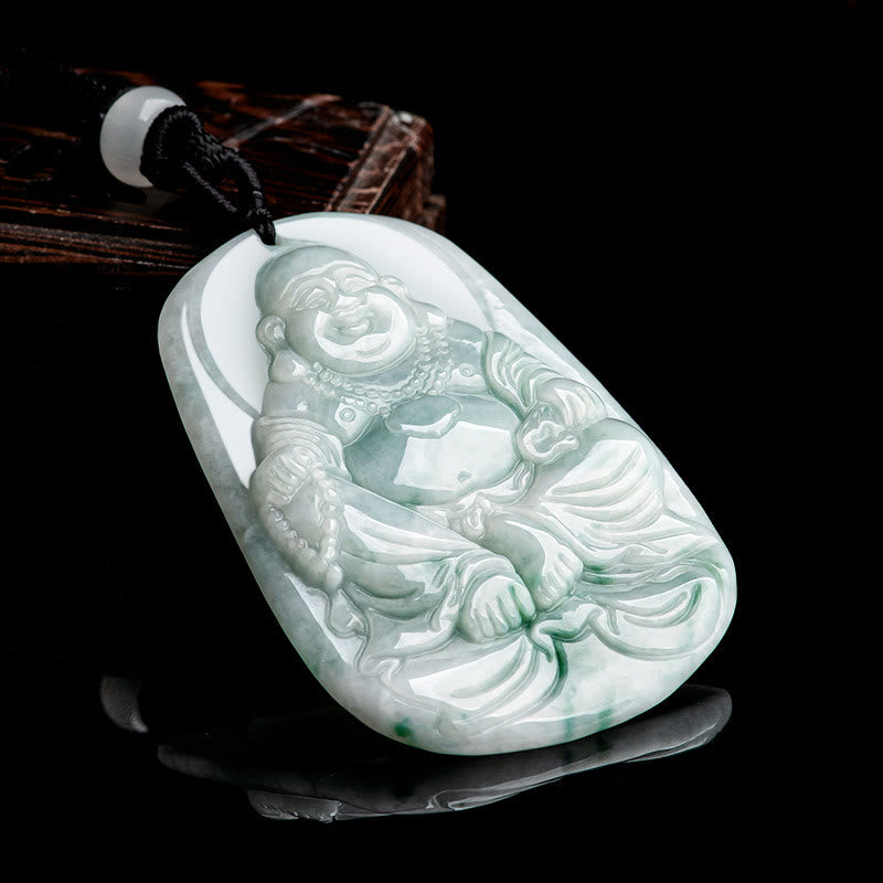 Buddha Stones Natural Jade Laughing Buddha Maitreya Buddha Luck String Necklace Pendant