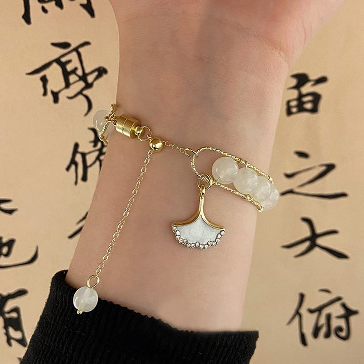 Buddha Stones Ginkgo Leaf Jade Bead Luck Bracelet