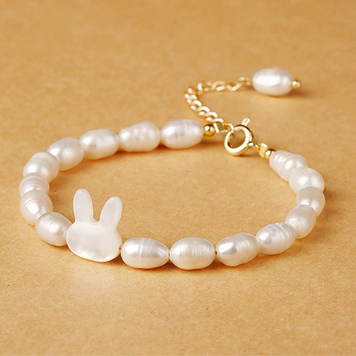 Buddha Stones Natural Pearl Cute Rabbit Sincerity Bracelet