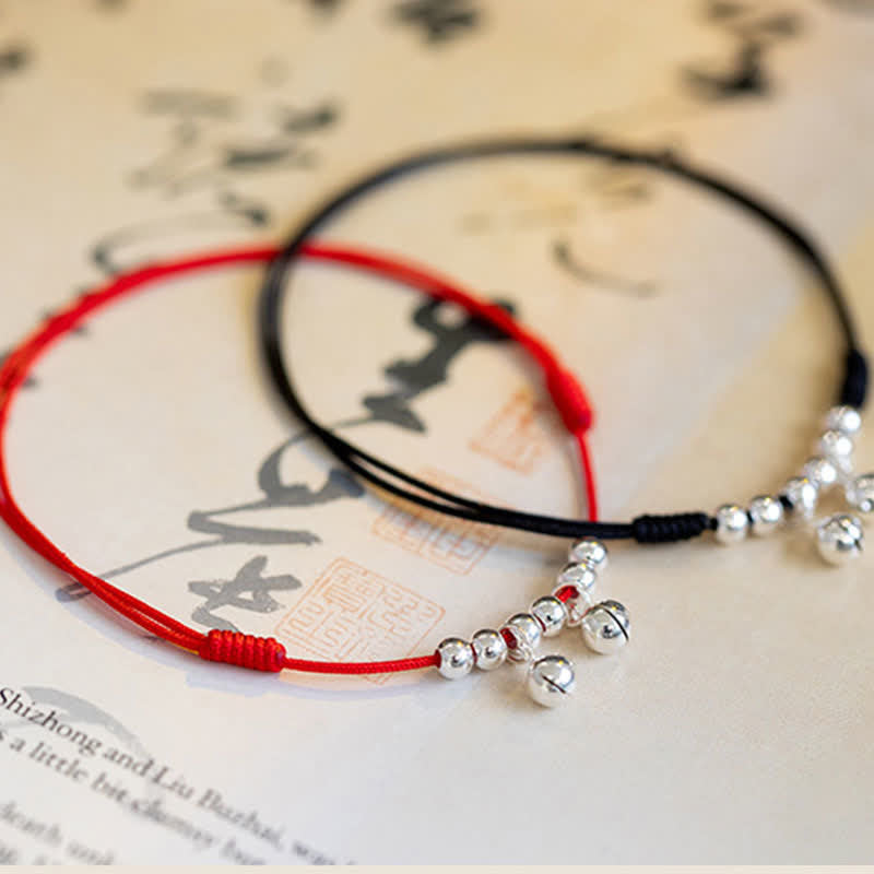 Buddha Stones 925 Sterling Silver Red String Braid Bell Charm Anklet