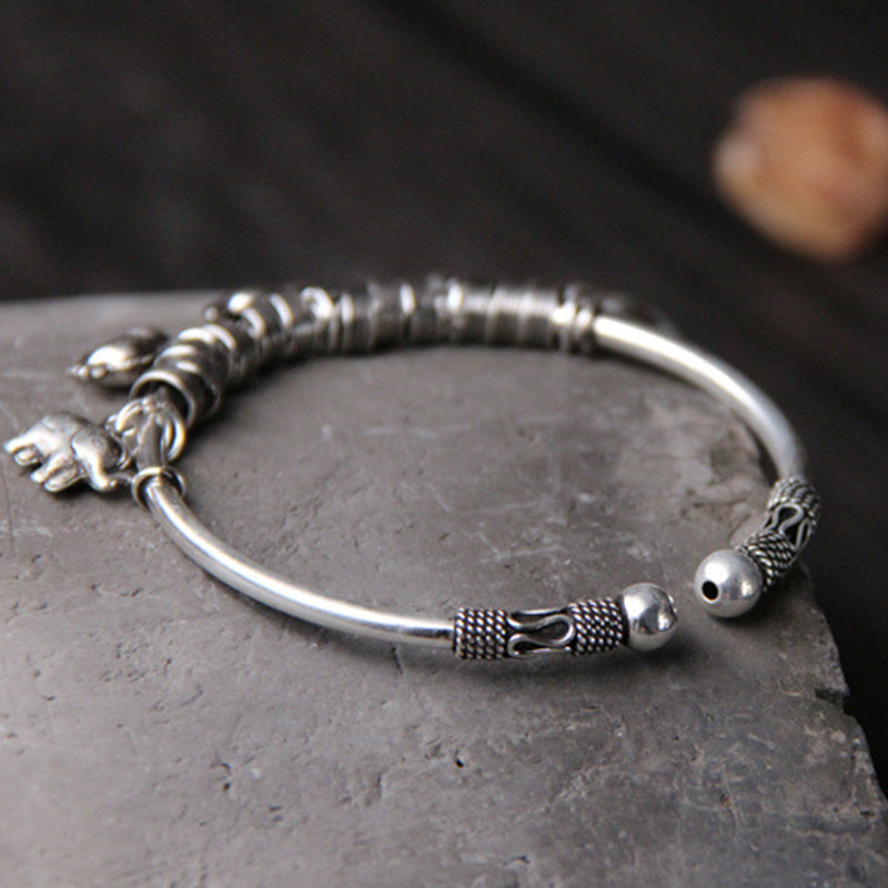 Buddha Stones 925 Sterling Silver Elephant Strength Bracelet Bangle