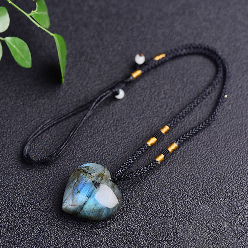 Buddha Stones Labradorite Love Heart Support Necklace Pendant